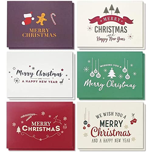 Sustainable Greetings 48-Pack Christmas Cards with Envelopes - 4 x 6 in, 6 Retro-Modern Designs in Red, Green, Purple & Brown - Blank Holiday Cards for Personalized Messages