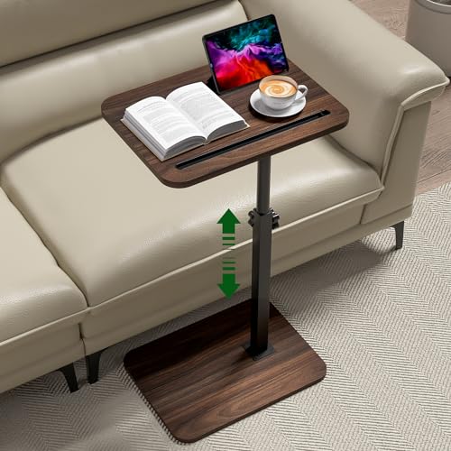 Image of 360 Swivel Sofa Side Table for Couch - Set of 2 - Adjustable Height Laptop Table for Work, TV Trays Table for Snacks Reading fits Bed Chair with Phone & Tablet Slot