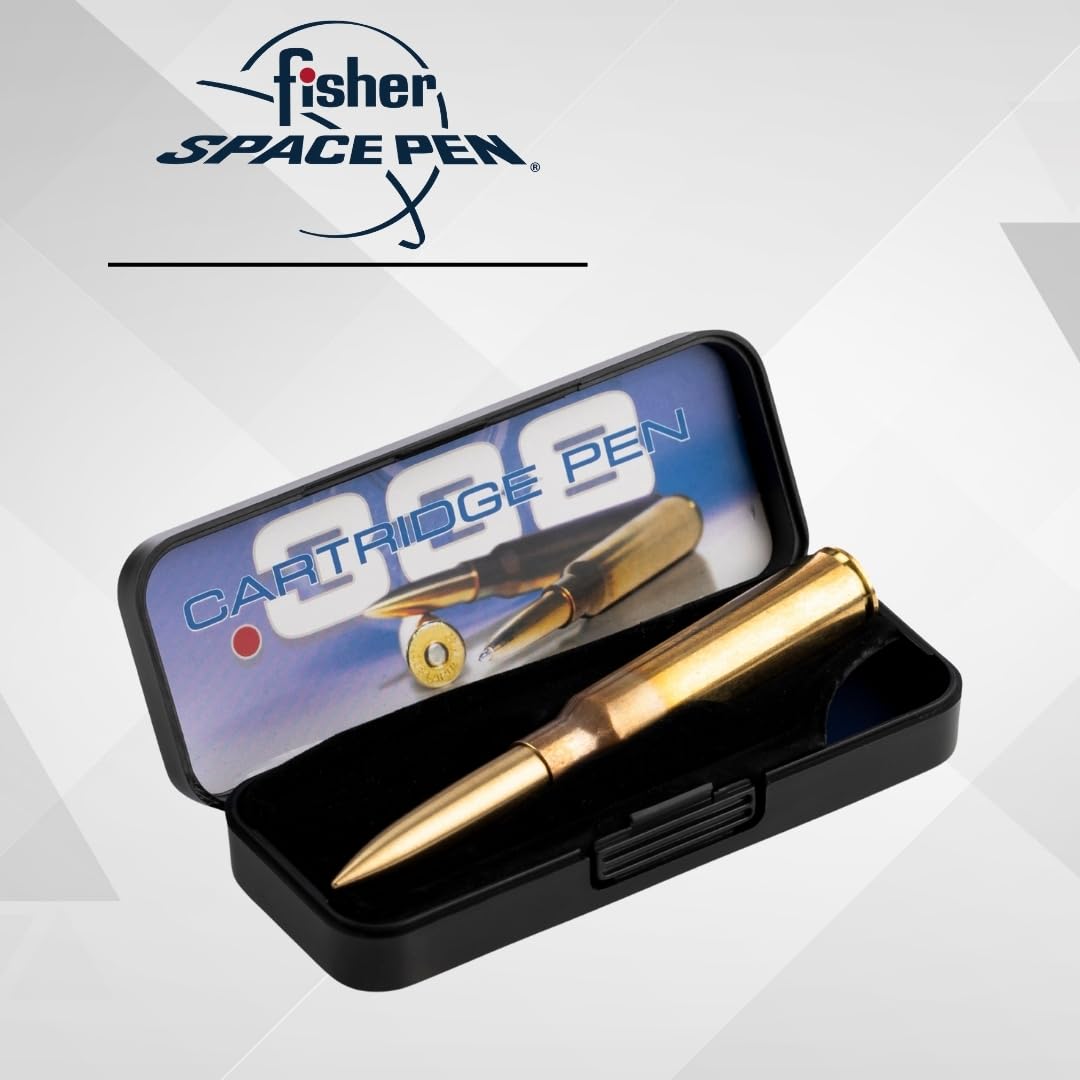 Fisher Space Pen Bullet 338 Kugelschreiber (mit echter Jagd-Patronenhülse im Kaliber 338 als Kappe, schreibt unter extremen Bedingungen) Messing