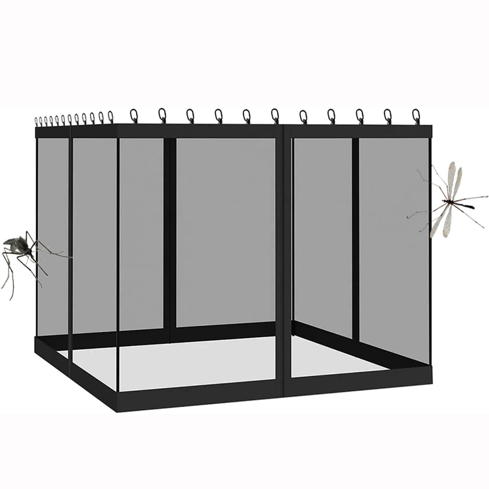 Uniwersalna moskitiera do pawilonu, 4 panele, baldachim i pergola, ściany boczne, 3 x 3 m, siatka z 2-kierunkowym zamkiem błyskawicznym, do namiotu podwórkowego, patio (czarna)