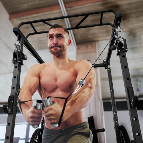 Image of RitFit Multi-Function Garage & Home Gym Package Includes 1200LBS Power Cage PPC03 /P3 with Cable Crossover System, Weight Bench, Olympic Barbell Weight Set, Full Body Workout