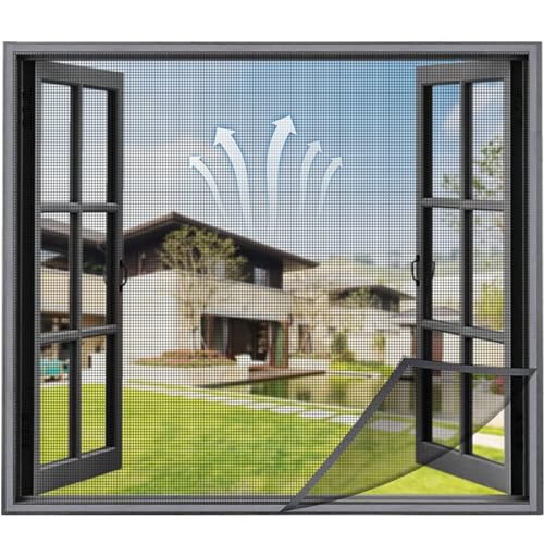 Fly Screen Window, 100x185cm Insect Screen Roller Blind Fly Screen Window net Window, Protection Against Mosquitoes for Windows (Black)