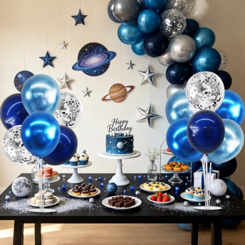 Image of TONIFUL 6 Set Metallic Blue Silver Balloon Stand Centerpieces for Table