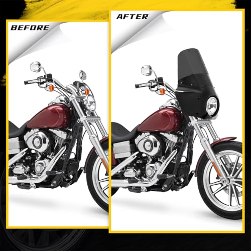 Image of Motorcycle Fairing 5.75 inch Headlight Fairing with 13 inch Motorcycle Windshield 49mm Mounting Hardware for Harley Dyna FXD FXDC Street Bob FXDB Low Rider FXDL FXDLS Super Glide FXDI35(Smoke)