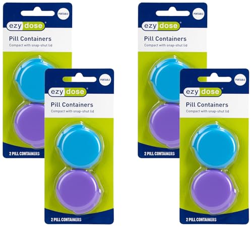 Image of Ezy Dose Daily Round, Portable On-The-Go, Pill Box, Organizer and Vitamin Containers, Snap Shut Lids, Perfect for Traveling, Colors May Vary, 8 Pack