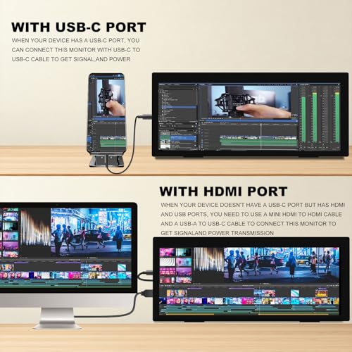 Image of 12.3 Inch IPS Stretched Bar LCD Travel Display 1920 * 720 Secondary Monitor, HDMI USBC, Mini Portable Monitor Metal Material for Laptop Computer Windows Aida64 GPU CPU RAM Monitoring,Built-in Speaker