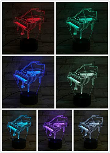 Preisvergleich Produktbild Musikinstrument Klavier Kinder Nachtlicht 3D Optische Täuschung 7 Farbwechsel Touch-Schalter Schlafzimmer Dekoration Lampe Geburtstag Weihnachten Kinder Geschenk mit USB-Kabel und Fernbedienung