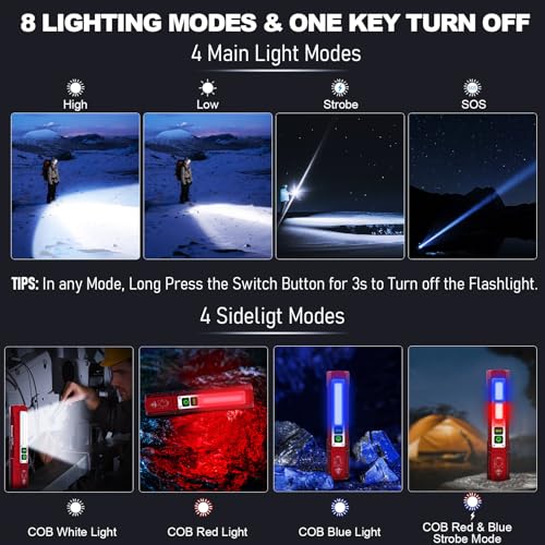 Image of Rechargeable Magnetic Flashlights, Bright Small Powerful Pocket Flashlight | High Lumens Dual Button Tactical Flash Light, 12H Runtime, 8 Modes Zoomable, One-Press Off for Car,Home,Camping,Emergency
