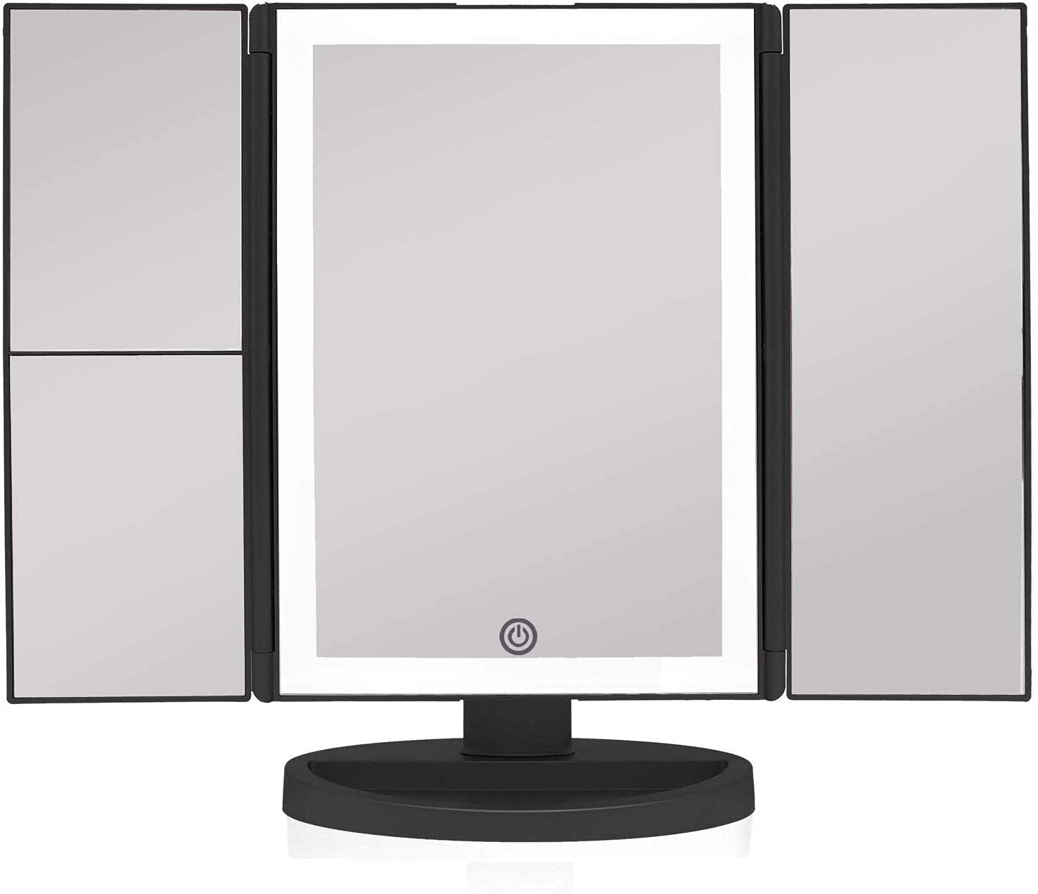 BeautyworksBacklit Makeup Vanity Mirror 36 LED Lights Touch-Screen Light Control, Tri-Fold 1/2/3X Magnification, Portable High-Definition Clarity Cosmetic Light Up Magnifying Mirror (Midnight Black)