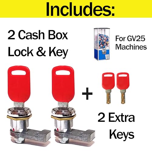 Lock and Key for Gumball Machine Cash Box - Capsule Machine Cash Box Lock & Key for Deer GV25 Vending Machine. Candy Machine Bottom Lid Lock & Key. CashBox Lock Replacement 1/4" Thread (2pc Key # 2) image 5