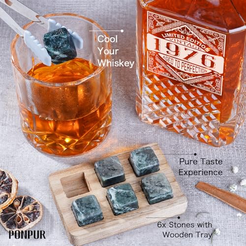 Image of PONPUR 50th Birthday Gifts For Men Dad, 1976 Laser Whiskey Decanter Set with Gift Box, Anniversary Birthday Gift Ideas for Him Husband, 50 Years Bday Decorations, Whiskey Glasses & Whisky Stones Inc.