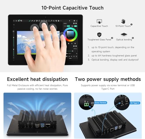 Image of Industrial HMI All-in-one 10.1inch Touch Display Compatible with Raspberry Pi 4 (Included), Supports Dual 4K HDMI Output, 10-Point Touch, Aluminum Alloy Case @XYGStudy (PI4-HMI-101D)