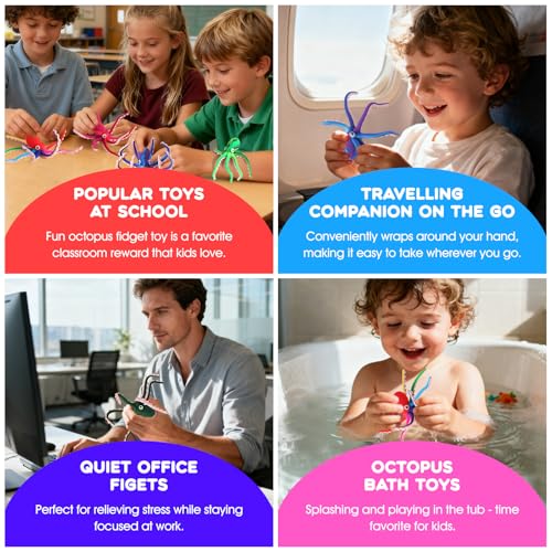 AOSTEONG Octopus Fidget Toy with Suction Cups – Silicone Stress Relief and Sensory Play Desk Toy, Bendable Tentacles for Creative Poses, Portable Gift for Kids, Teens and Adults (1 Pc-Camo Purple) — view 6