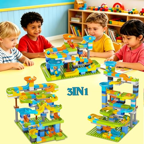 Image of 3in1 Marble Runs for Kids 3-5, 203pcs Compatible with Lego DUPLOS for Age 2-5, Marble Runs for Kids 4-8, Stem Building Toys, Toddler Toy, Marble Track, Marble Run Toy, Montessori Toy Gift for Age 3+