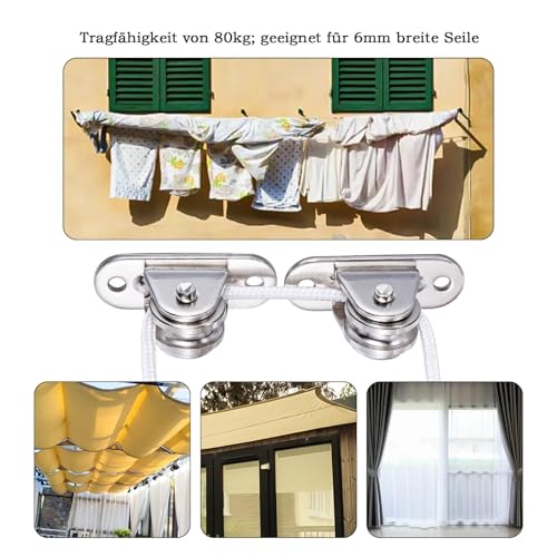 KCNOFNC Umlenkrolle Seilrolle mit Kugellager, Umlenkrollen für Seile, Sonnensegel, Gewächshaus, Baldachin, 2 Stück