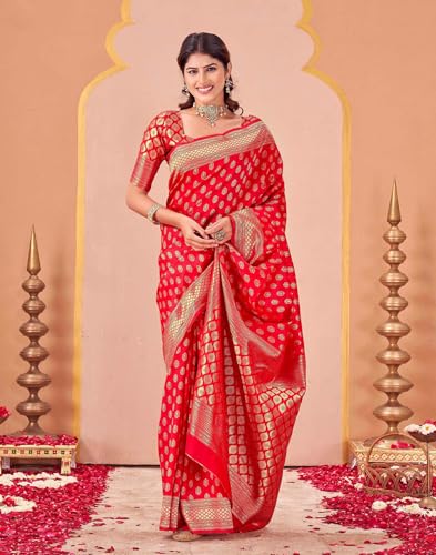 Image of SIRIL Women's Kanjivaram Soft Silk Saree Pure Silk Saree With Unstitched Blouse Piece