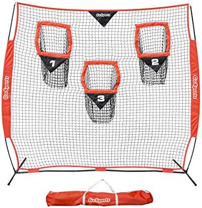 GoSports Football Trainer Throwing Net - Choose Between 8 ft x 8 ft or 6 ft x 6 ft Nets - Improve QB Throwing Accuracy - Includes Foldable Bow Frame and Portable Carry Case