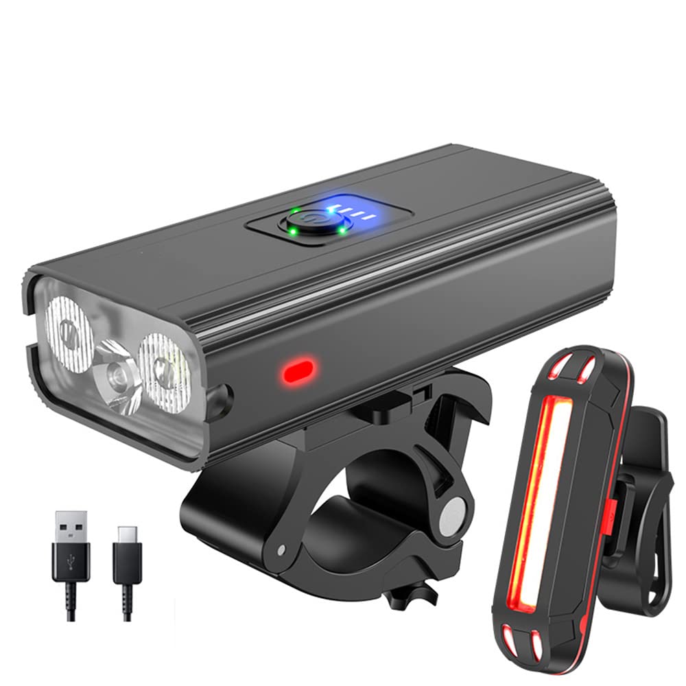Luce per Bicicletta Impermeabile, Ricaricabile Tramite USB, LED, 900 Lumen, Faro Anteriore da Strada, Faro in Alluminio, Torcia per Bicicletta, Luce Posteriore, Luce per Bicicletta