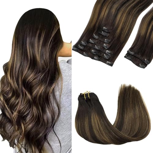 Image of GOO GOO Clip in Hair Extensions Real Human Hair Balayage Remy Extensions