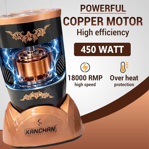 Image of Kanchan Nutri-Blend Mixer Grinder 450 Watt | Blender for Smoothie Juice Puree Masala Chutney, Unbreakable Jars (500ml & 300ml) -SS Blades for Grind & Blend (Copper, 3 Jar)