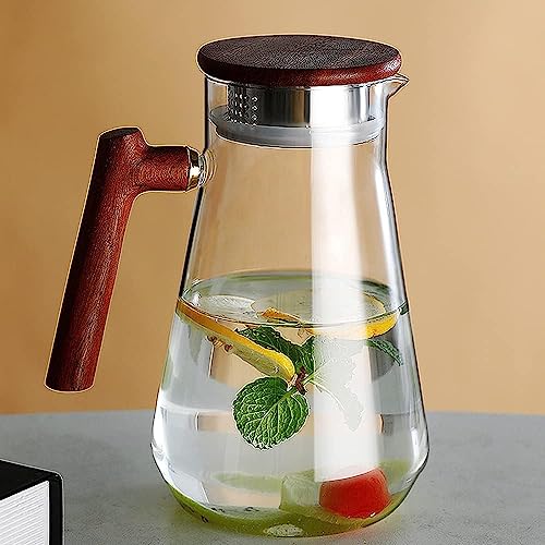 透明ガラスポット耐熱ガラス ピッチャー 冷水筒 ガラス製ポット ドリンクピッチャー ウォーターピッチャー 大容量 茶ポット 割れにくい ガラス製ポット 茶こし付き 広口で洗いやすい 直火と電気セラミックヒーター対応 家庭 お店用(B1)