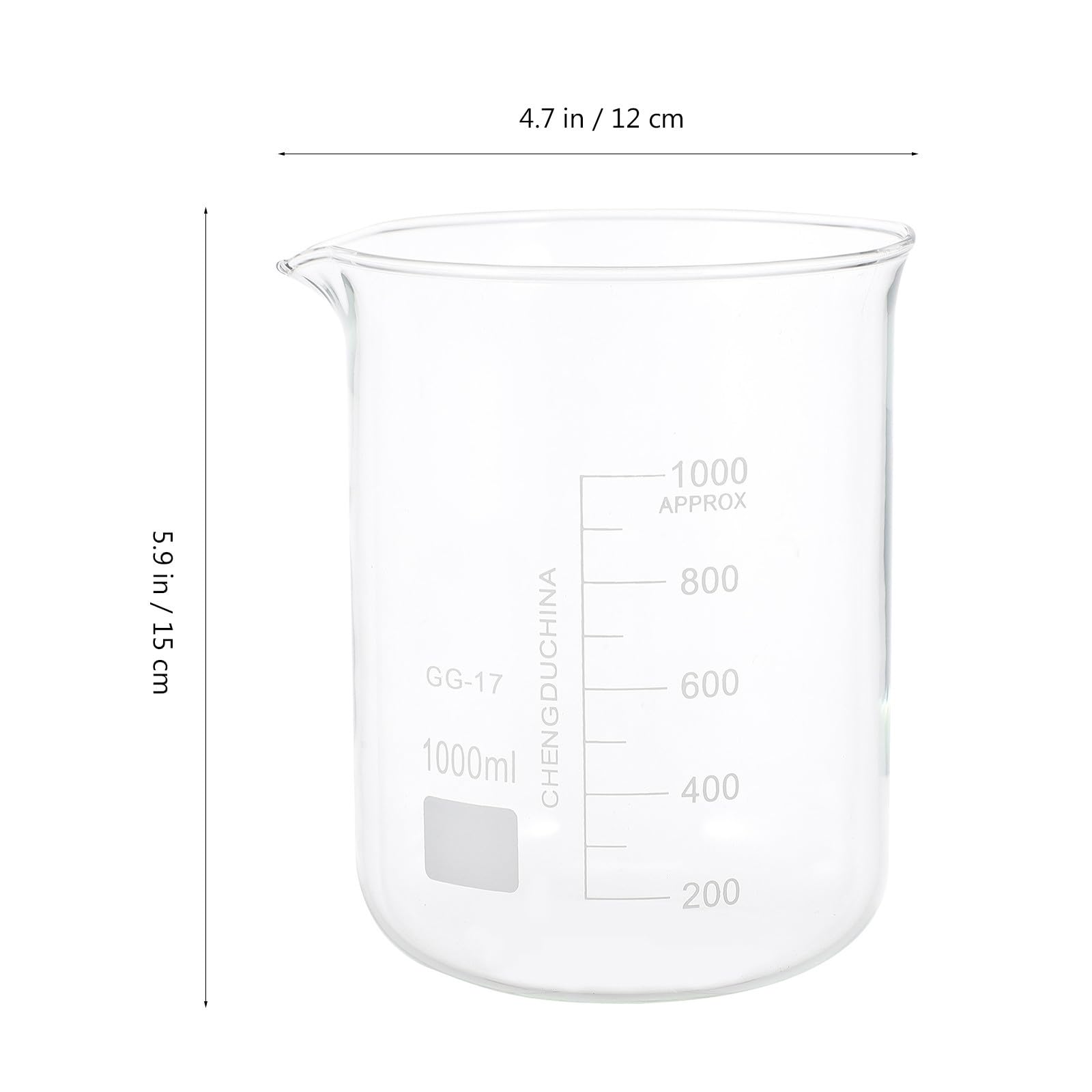 Vasos de Precipitado de Vidrio 5 Piezas para Laboratorio | Vasos de Vidrio, Porta Líquidos a Escala, Graduados, Vaso de Transparente, Taza Medidora Decoracion Colegio