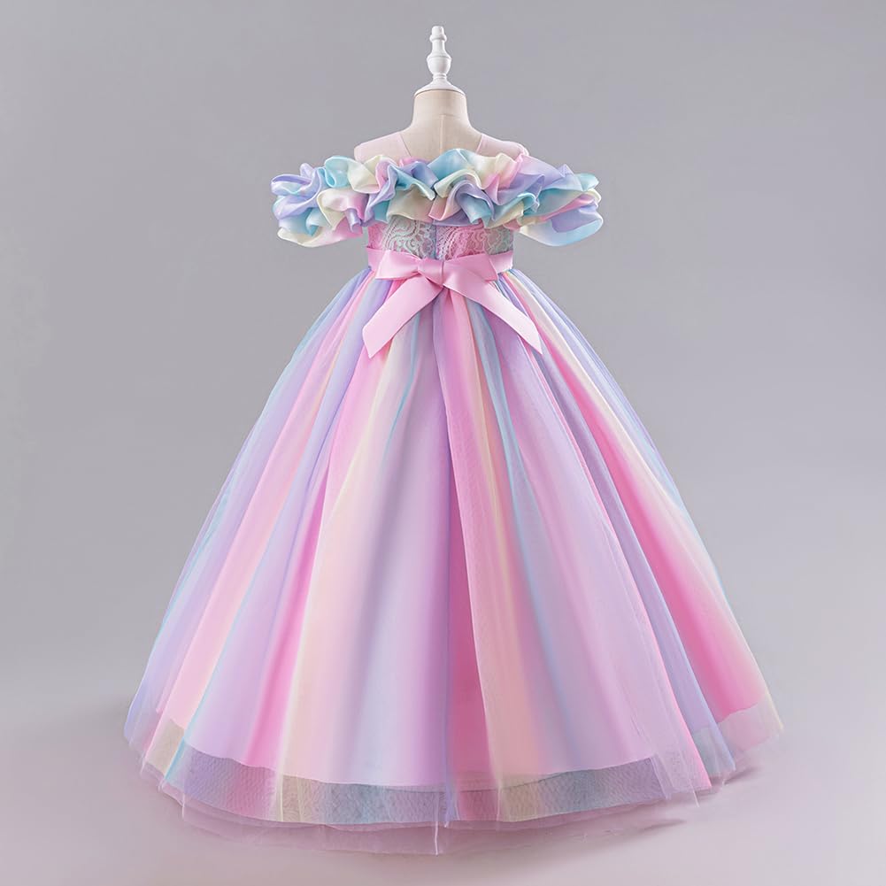 Maxi abito da ballo in tulle, con volant, da principessa, per feste e feste, per bambine dai 3 ai 13 anni