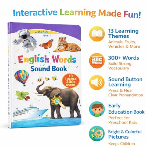 Image of Braintastic English Words Sound Book for Kids - Interactive Talking Learning Book with 300+ Words, Touch & Listen Educational Audio Book, Early Learning Toy for Toddlers, Boys & Girls Age 3+ Years