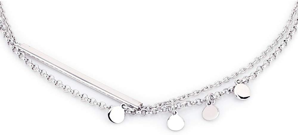 Vanbelle Sterling Silver Jewelry - Rhodium Plated with 925 Stamp - Double Layered Chain Circle & Bar Charms Anklet - Elegant handcrafted Stylish Designed for Women- 9" long + 1" extender - Image 2