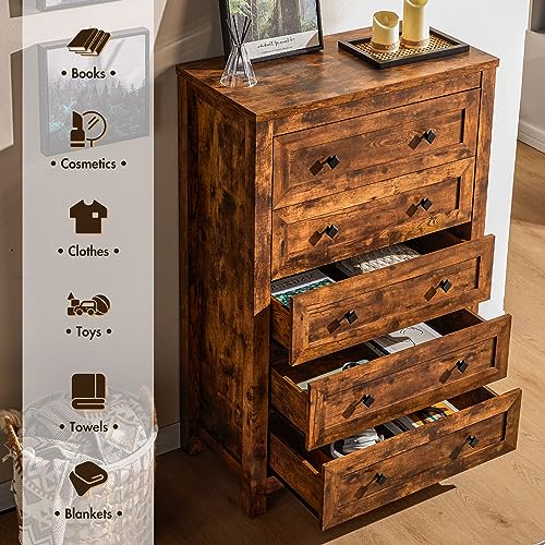 image for VanAcc 5 Tall Drawers Dresser for Bedroom, Chest Dresser of Drawers wi