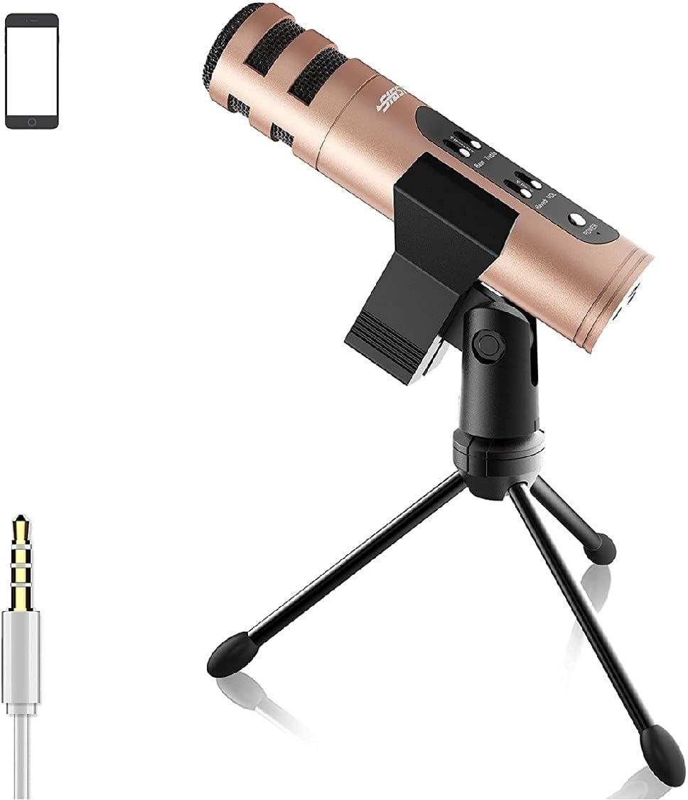 Music Recording Microphone with Desktop Tripod,Condenser Microphone Integrated Reverb Sound Effects for Phone Recording,Gaming,Podcasting and Karaoke Singing
