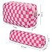 SOIDRAM Checkered Cosmetic Bag and Makeup Brush Storage Bag - Pink Travel Toiletry Organizer