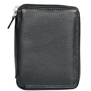 Men's Metal Zip-around Black Soft Genuine Leather Wallet (Zi