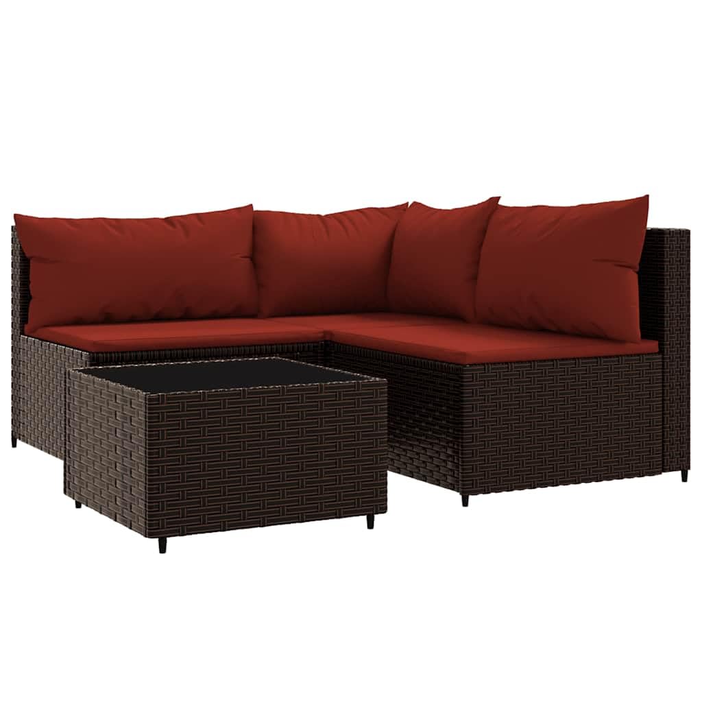 vidaXL Salon de Jardin 4 pcs avec Coussins Marron Résine tressée, Ensemble de Salon d'extérieur, Ensemble de mobilier d'extérieur, Ensemble de mobilier de Patio