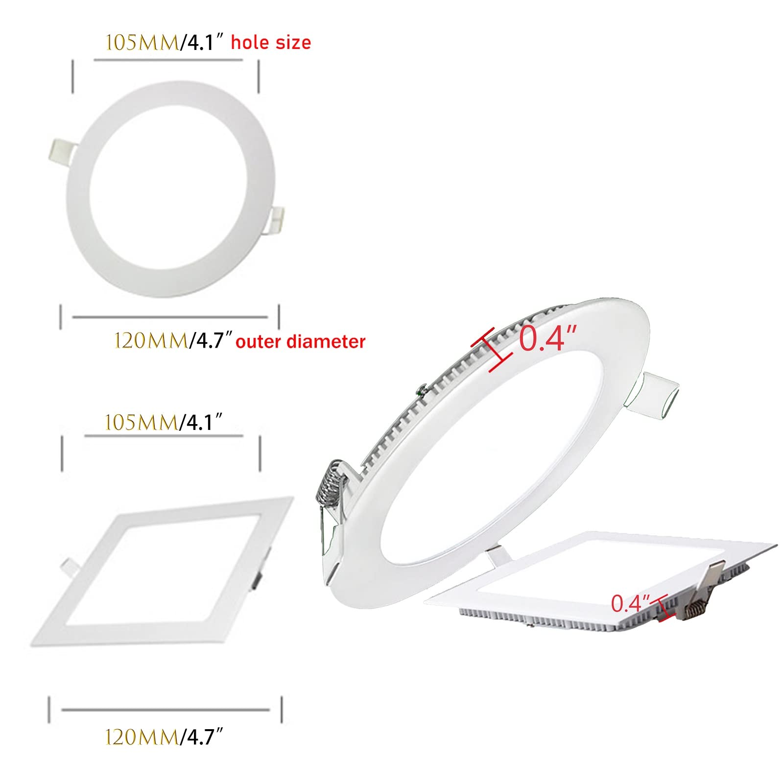 10-Pack/6W Canless Downlight Led Luces empotradas techo caja conexiones seleccionable 3000K/4000K/6000K Sommoth Trim Soft Anti-reflejo 4.7inch/214LM (Color : 3000k, Size : Square6pack)