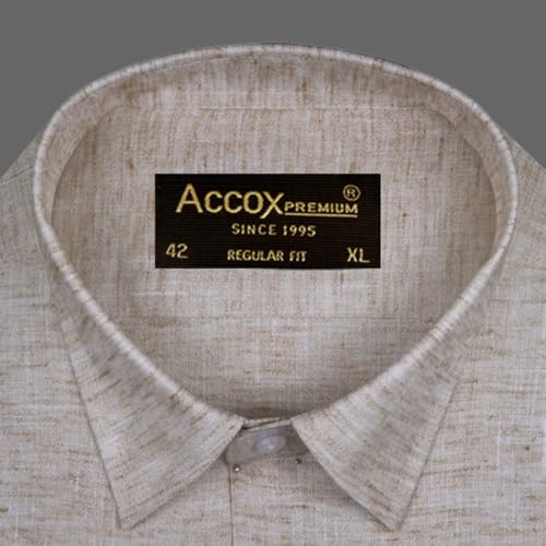 Image of ACCOX Men's Breathable Cotton Linen Long Sleeves Plain Regular Fit Shirt (GCR536)