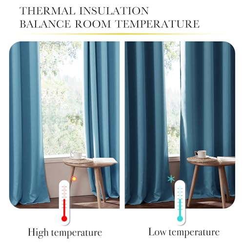 Image of NICETOWN 100% Blackout Curtains 84 inches Long, Pair of Energy Smart & Noise Blocking Out Drapes for Baby Room Window, Thermal Insulated Guest Room Lined Window Dressing, Blue, W42 x L84