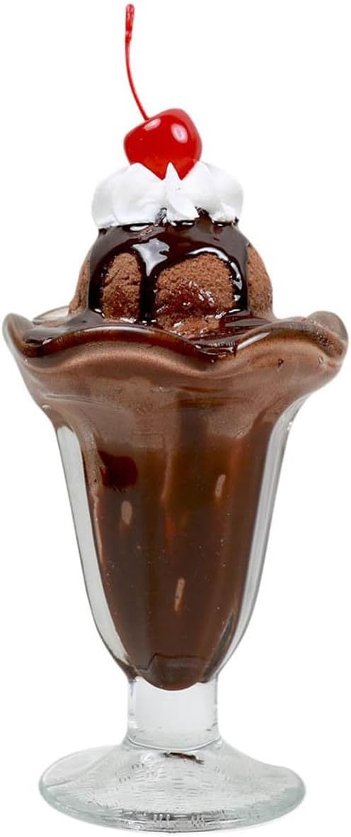 Fake Chocolate Ice Cream Sundae with Cherry and Whip Cream