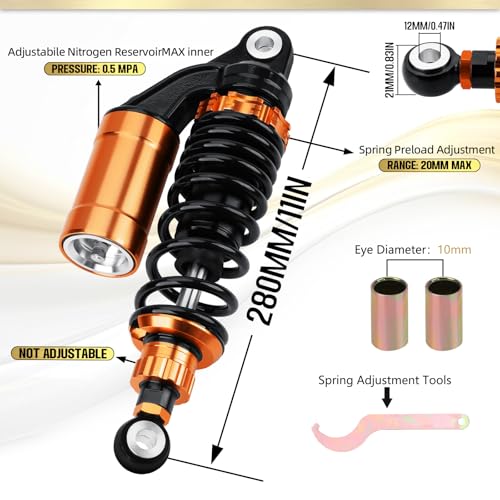 Image of SEINECA Universal 280mm 11 Inch Motorcycle Rear Shock Absorbers Suspension 2PCS Compatible with Honda Yamaha Suzuki Kawasaki ATV Go Kart Quad Dirt Bikes(Black & Dark Orange Gold)
