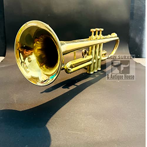 Polished Brass Trumpet - Military Antique Musical Instrument Vintage Bugle 3 Valve Horn With Mouthpiece - Student Pocket Trumpet Gift #TOP3
