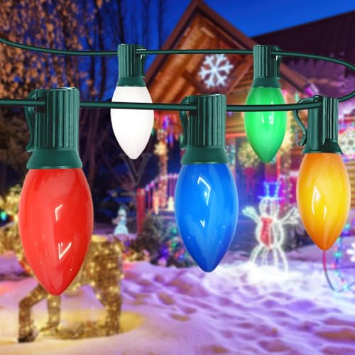 CHYSUPER C9 LED Christmas Lights Outdoor 25FT Multicolor Christmas String Lights, Colorful Vintage Hanging Lights for Roofline Xmas Tree Patio Holiday Party Wedding Decoration