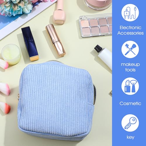 Image of Xinjoduz 1 PCS Sanitary Napkin Storage Bag, Mini Makeup Bag with Zipper Corduroy Period Bags for Teen Girls for School Small Square Cosmetic Pounch Menstrual Pad Bag Tampon Holder for Purse (Blue)