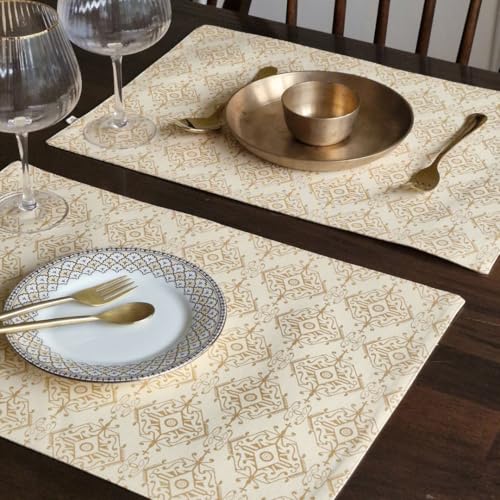 Image of THE YARD HOUSE Placemats - Reversible & Wipeable Cotton Placemats (Golden Citrine, Set of 6)