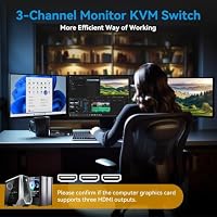 VPFET 4K144Hz HDMI KVM Switch 2 PC 3 Monitore 8K60Hz 2 Computer Triple Monitore Switches mit 4 Ports USB 3.0 zum Anschluss von Tastatur Maus und Drucker Inklusive 2 USB 3.0 Kabel und DC12V Adapter – Ansicht 5
