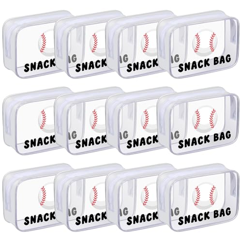 Yeyeplum 12 Pcs Baseball Snack Bags for Team Gifts Goodie Snack Treat Candy Pouch Bags Clear PVC Waterproof with Zipper Party Favors for Team Ground Birthday Gifts Sport Supplies
