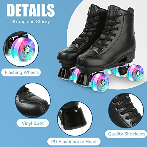 Image of Gets Womens Roller Skates Light Up Wheels, Artificial Leather Adjustable Double Row 4 Wheels Roller Skates Shiny Skates for Teens,Adult