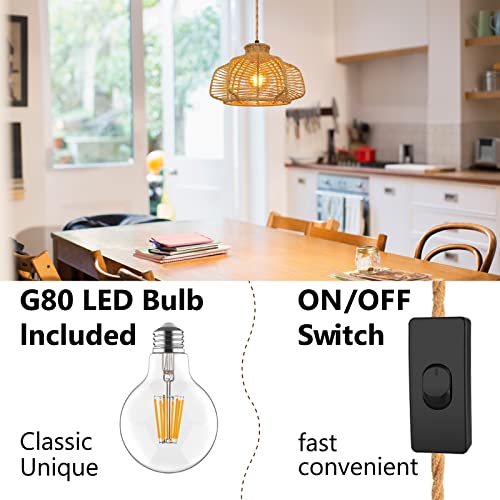 Yiizon Plug In Pendant Light Rattan Hanging Lights With Plug In Cord Bamboo Hanging Lamp, Handmade Woven Boho Wicker Basket Lamp Shade,Plug In Ceiling Light Fixture For Living Room Bedroom Kitchen #TOP3