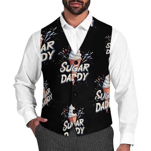 Sugar Daddy Ice Cream Cone Men's Formal Suit Vest for Business Formal Or Casual Dress Waistcoat Wedding