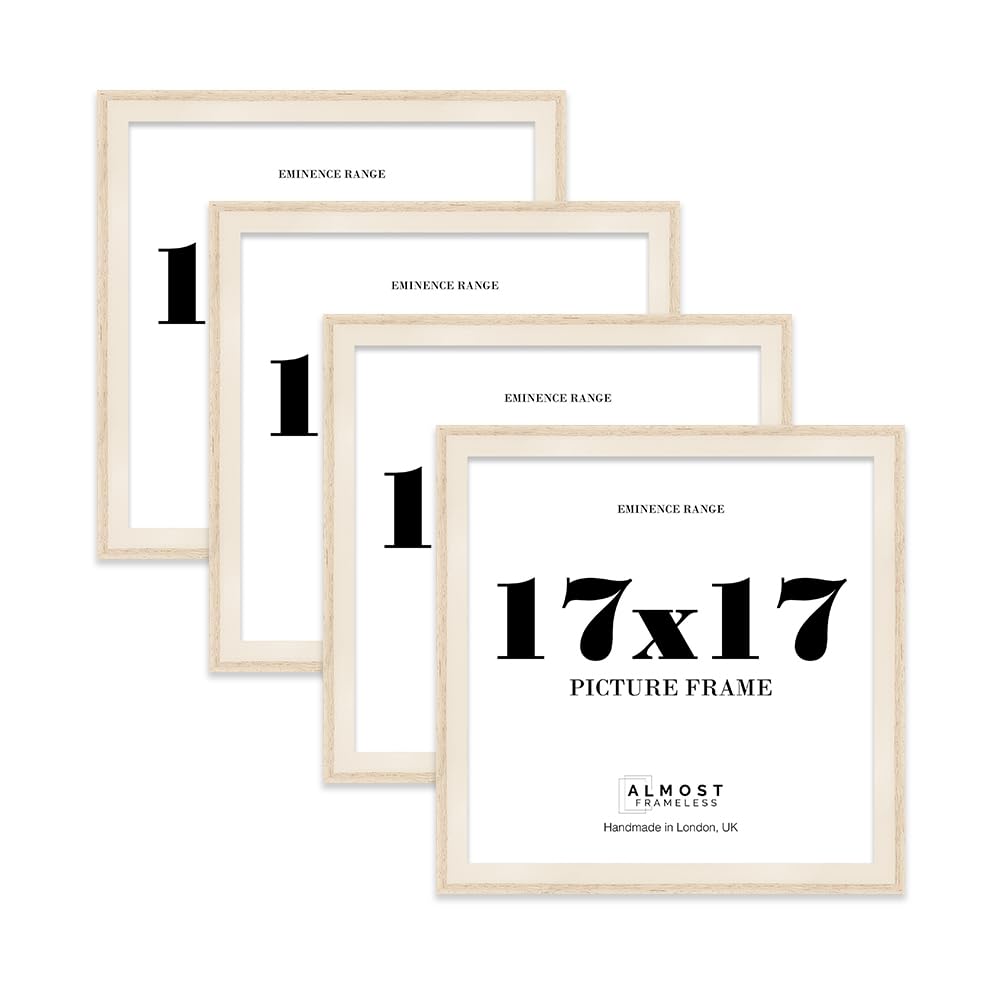 17x17 Oak Picture Frame - Rustic Wood Industrial Effect Photo Frame for Wall Display, Ideal for Posters, Prints & Home Décor, Wall Hooks, 32mm Edge - 4 Pack