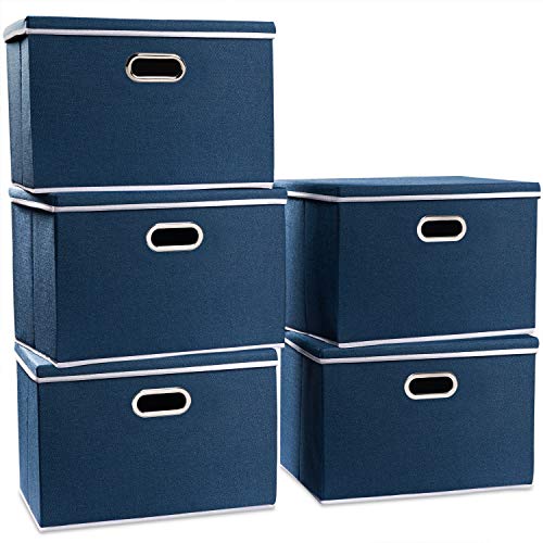Image of PRANDOM Large Collapsible Storage Bins with Lids [5-Pack] Fabric Foldable Storage Boxes Organizer Containers Baskets Cube with Cover for Home Bedroom Closet Office Royal Blue(17.7x11.8x11.8)